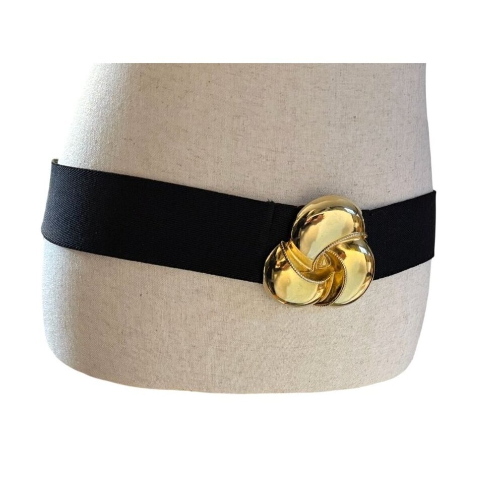 Vintage Black Fabric Stretch Belt With Gold Knot‎ Buckle Design For Women S/M